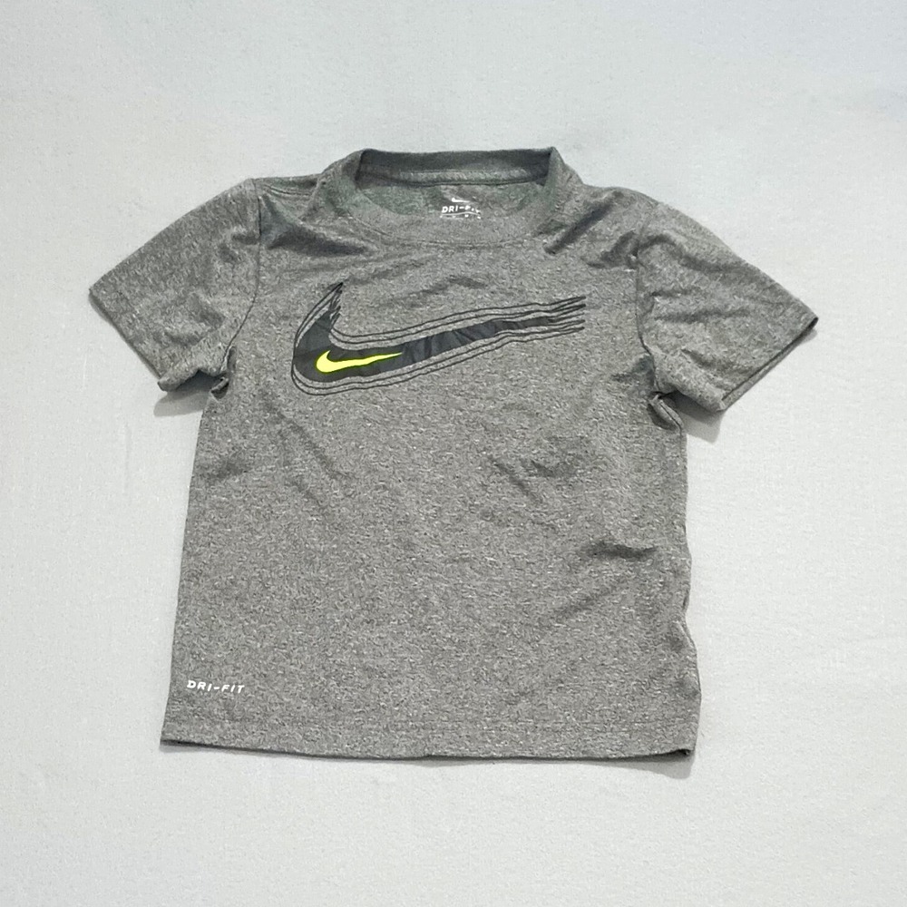 Nike Dri-FIT Boys Size 6 Gray Short Sleeve Crew Neck Logo Graphic Tee